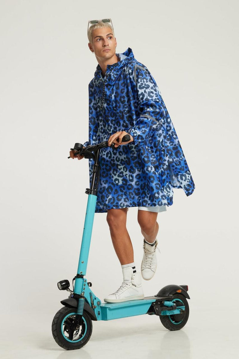 2021 MODE FUTURA: "Blue Leopard" The Essential Eco-Friendly Rain Poncho